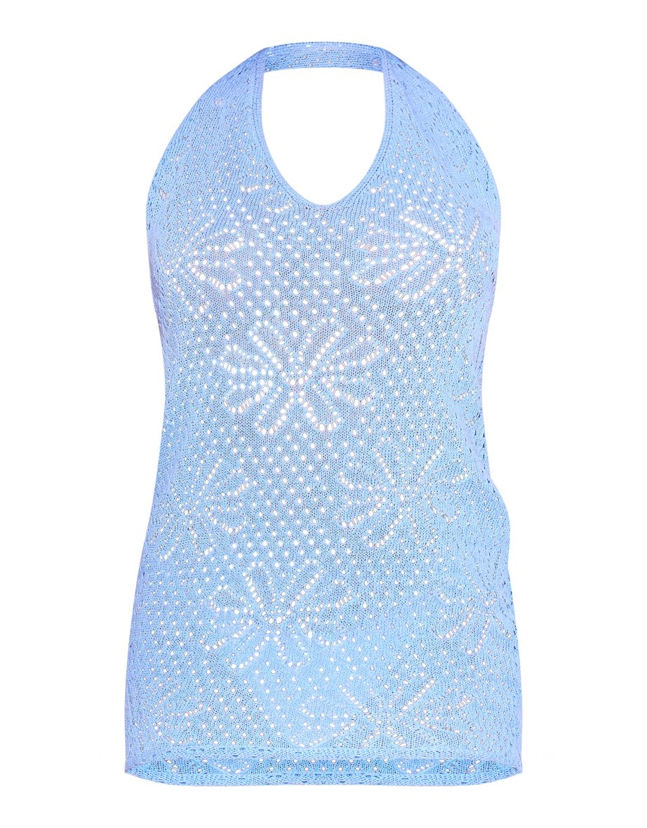 Baby Blue Flower Crochet Mini Beah Dress - 4