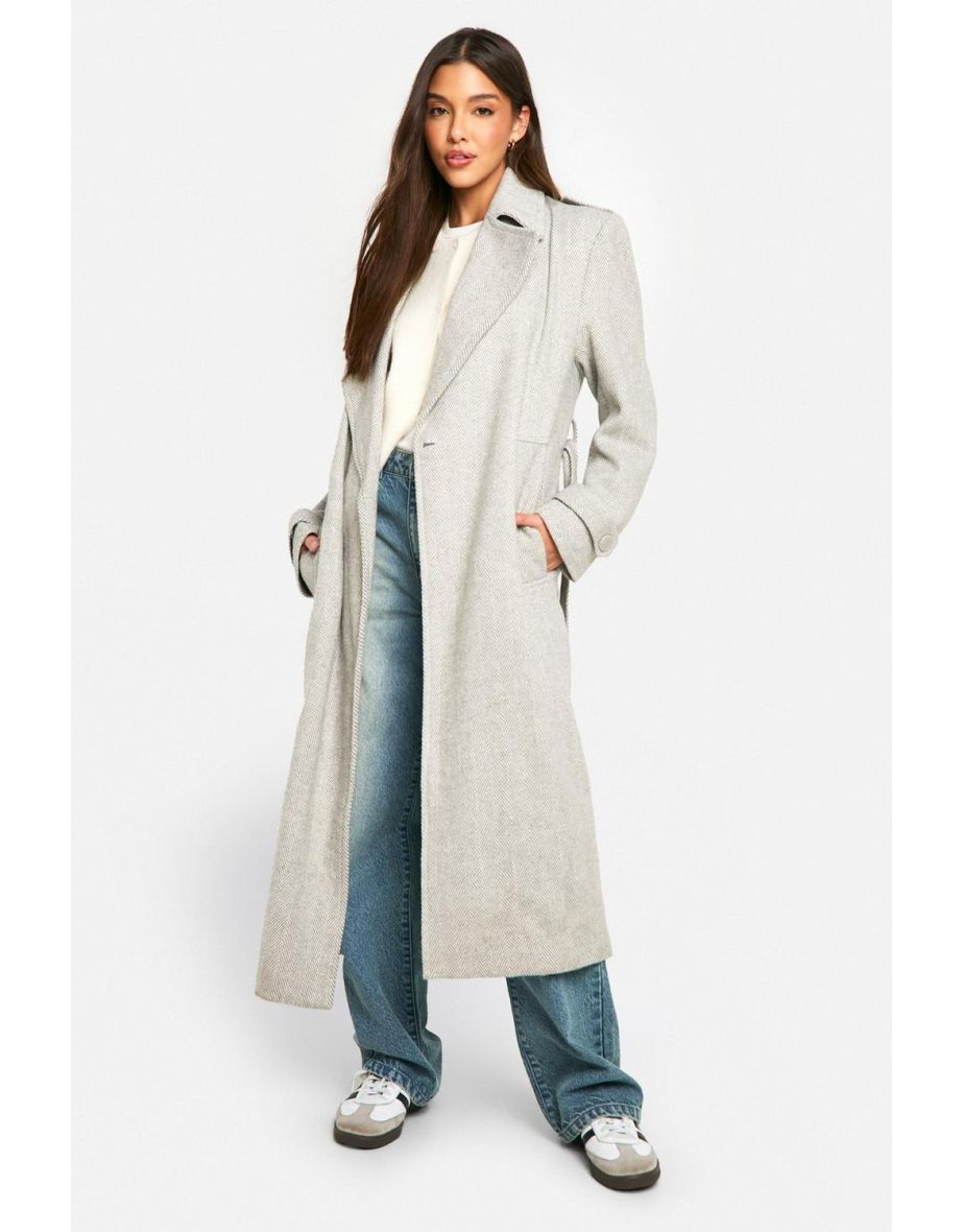 Shop Textured Wool Look Trench Coat light grey Online in Qatar VogaCloset