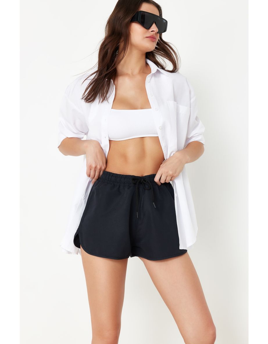 Black*001 Plain Short Woven 100% Polyester Shorts & Bermuda