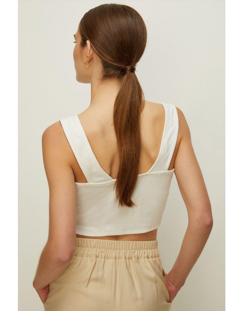 Wide Strap V Neck Rib Crop Top - 2
