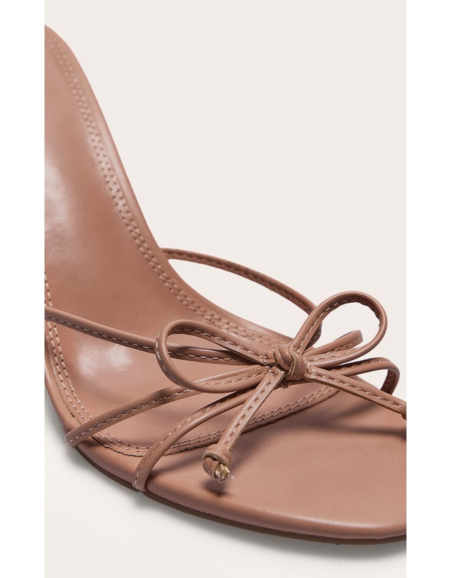 Nude PU Round Toe Bow Detail Mid Stiletto Heeled Mules - 4
