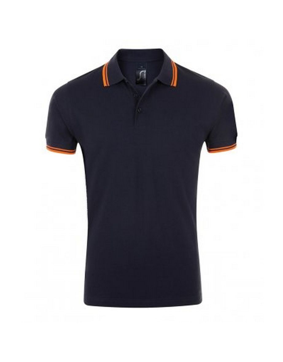SOLS Mens Pasadena Tipped Short Sleeve Pique Polo Shirt - French Navy/Neon Orange
