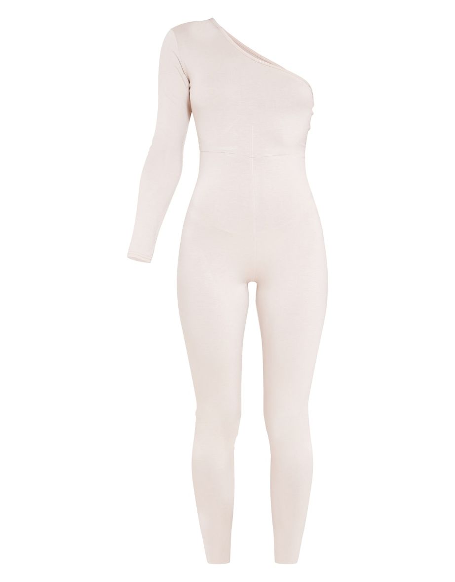 Stone One Shoulder Long Sleeve Jersey Jumpsuit - 4