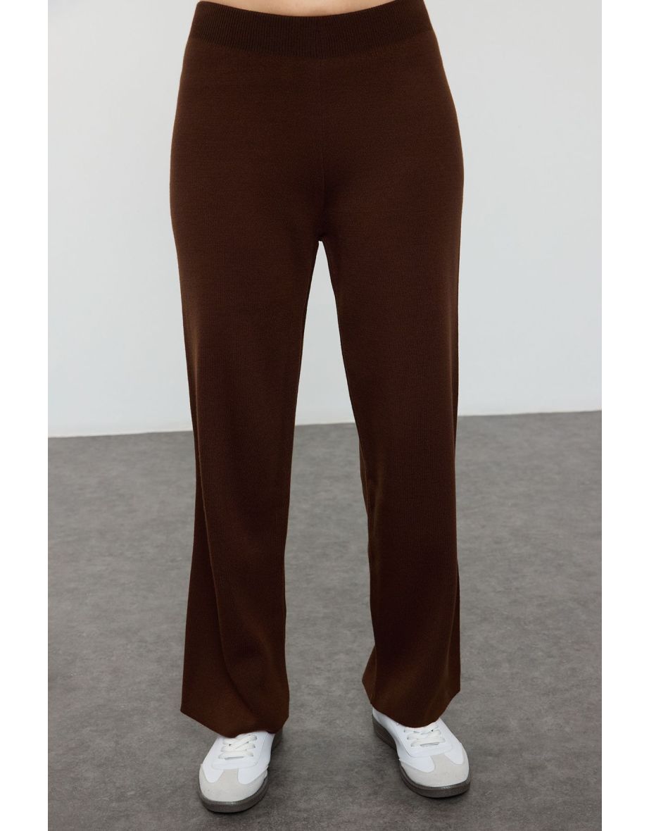 Brown Striped Knitted Trousers Bottom-Top Set - 4