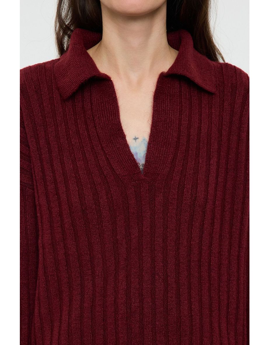 Claret Red Soft Texture Polo Neck Knitwear Sweater - 4