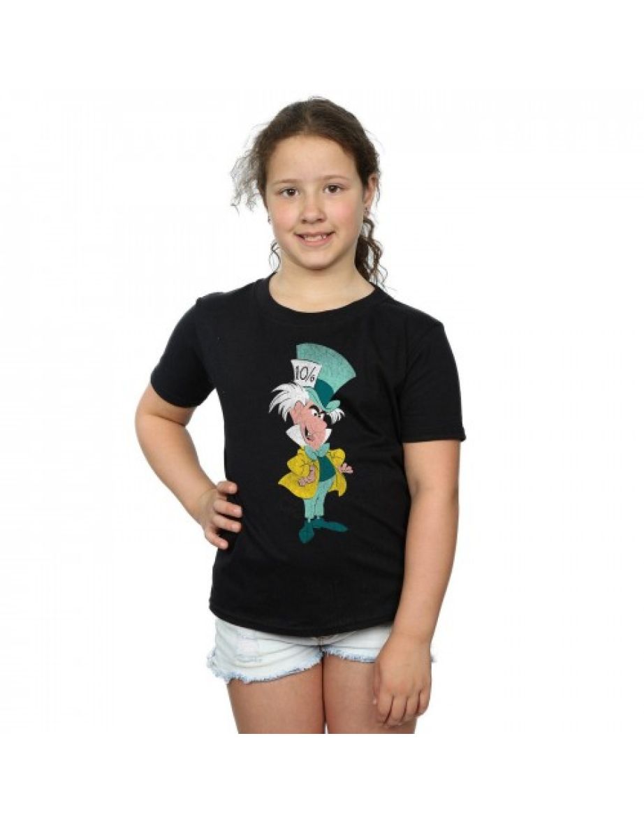 Disney Girls Alice In Wonderland Mad Hatter Classic Cotton T-Shirt - Black