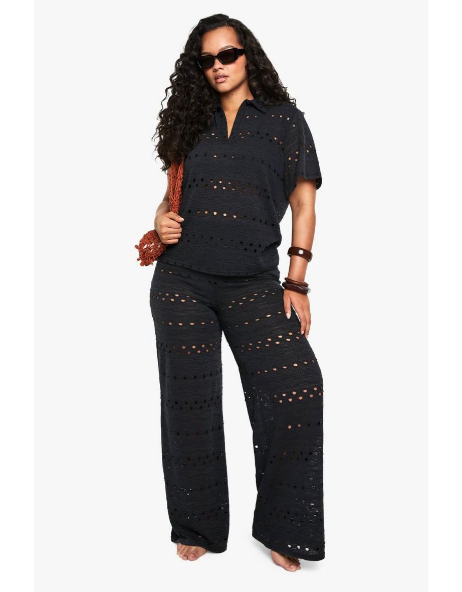 Plus Beach Wide Leg Beach Trousers - black