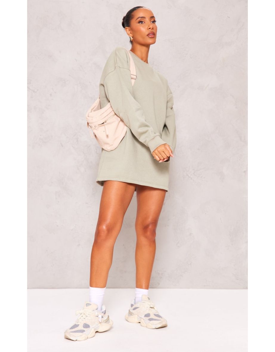 Shop Sage Green Oversized Crew Neck Sweatshirt Jumper Dress Online in Bahrain VogaCloset