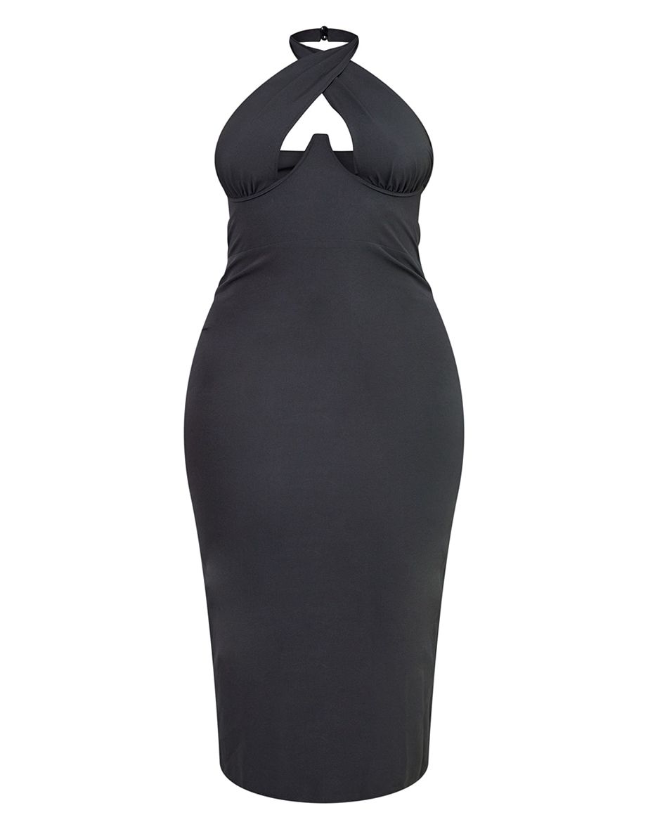 Plus Black Woven Cross Front Midi Dress - 4