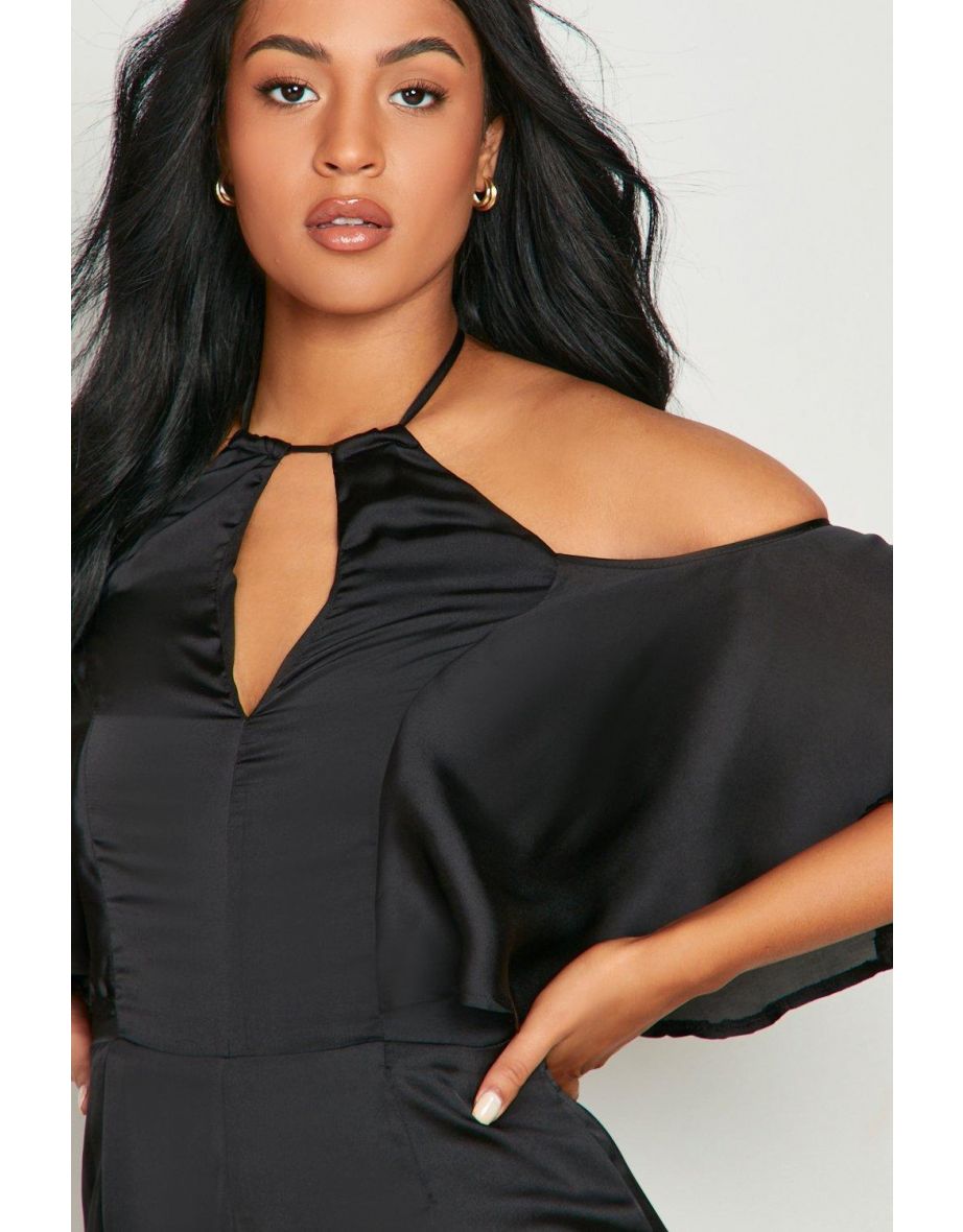 Tall Cold Shoulder Occasion Wide Leg Jumpsuit - black - 3