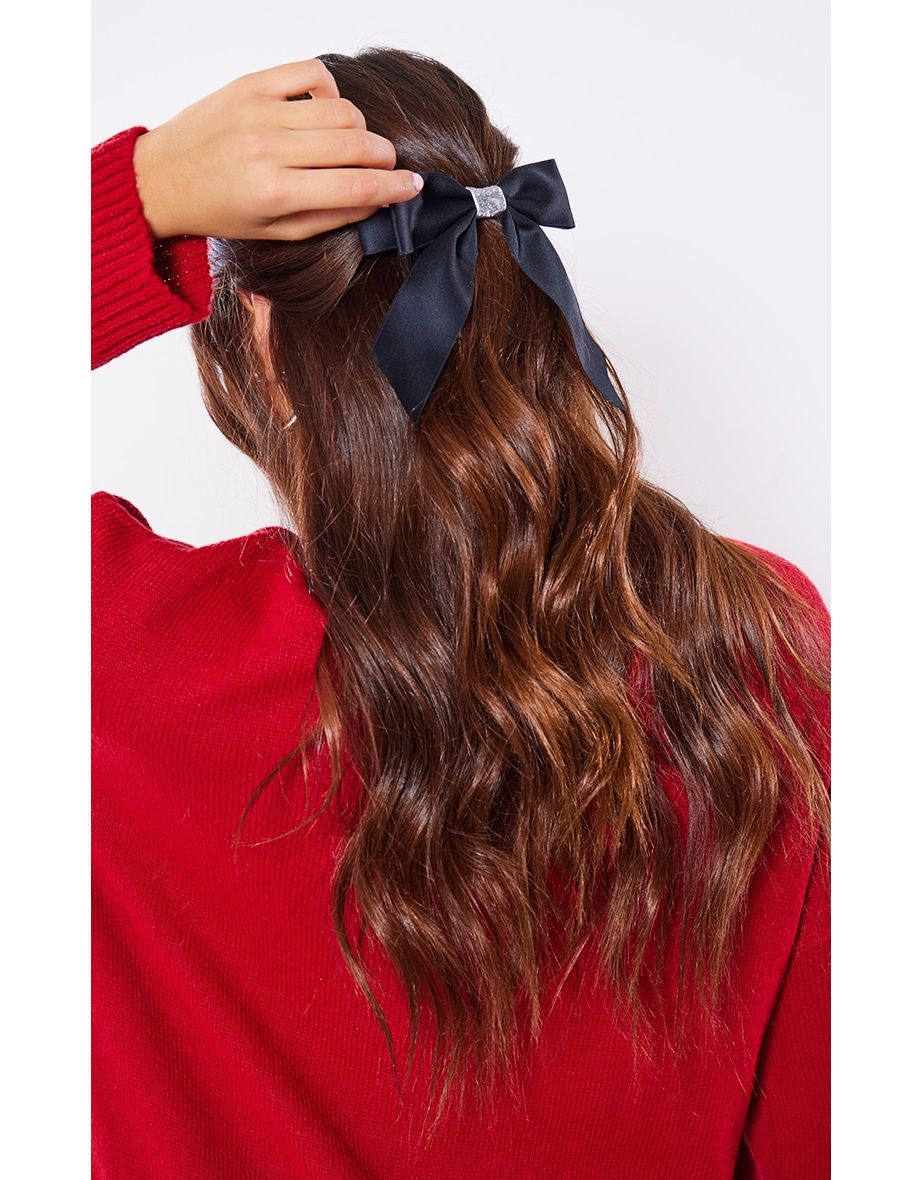 Black Diamante Middle Hair Bow