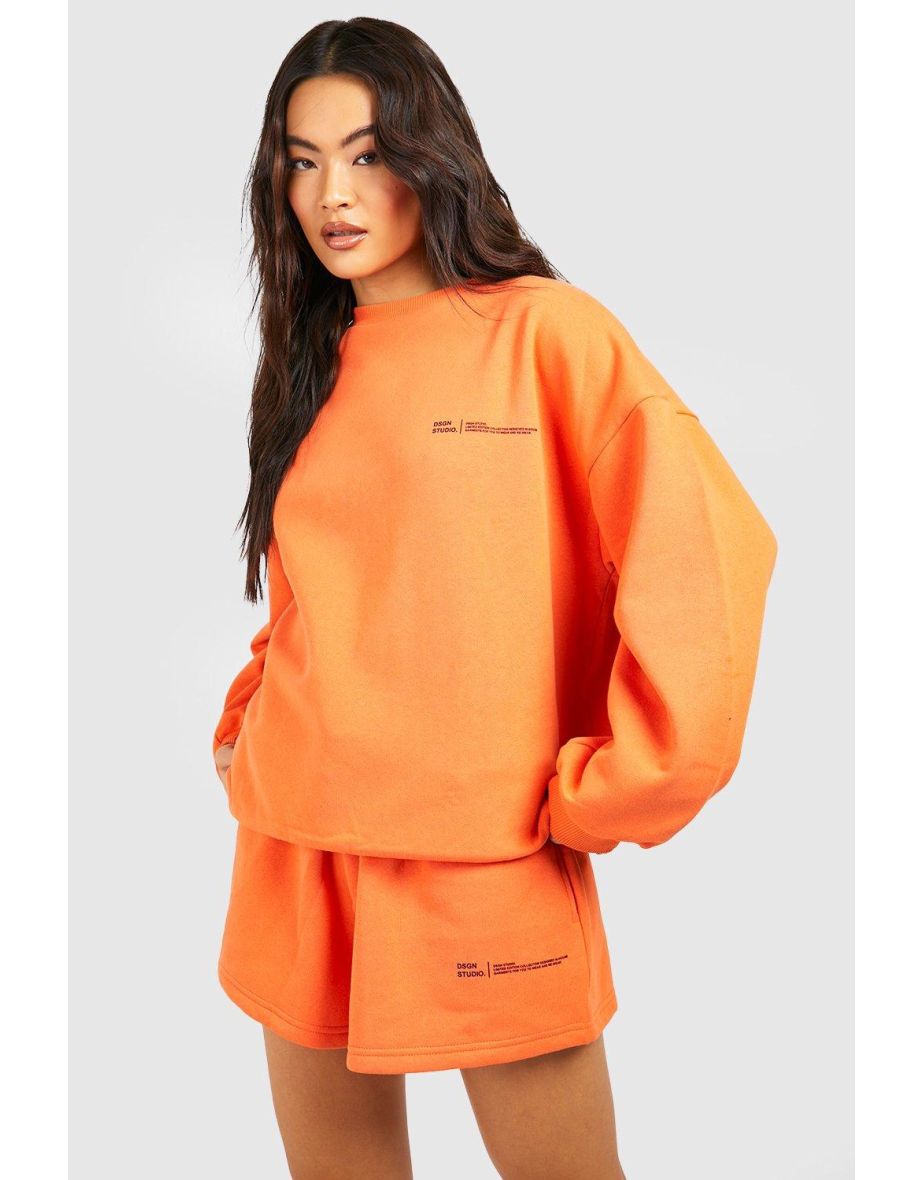 Text Print Sweatshirt Short Tracksuit - orange