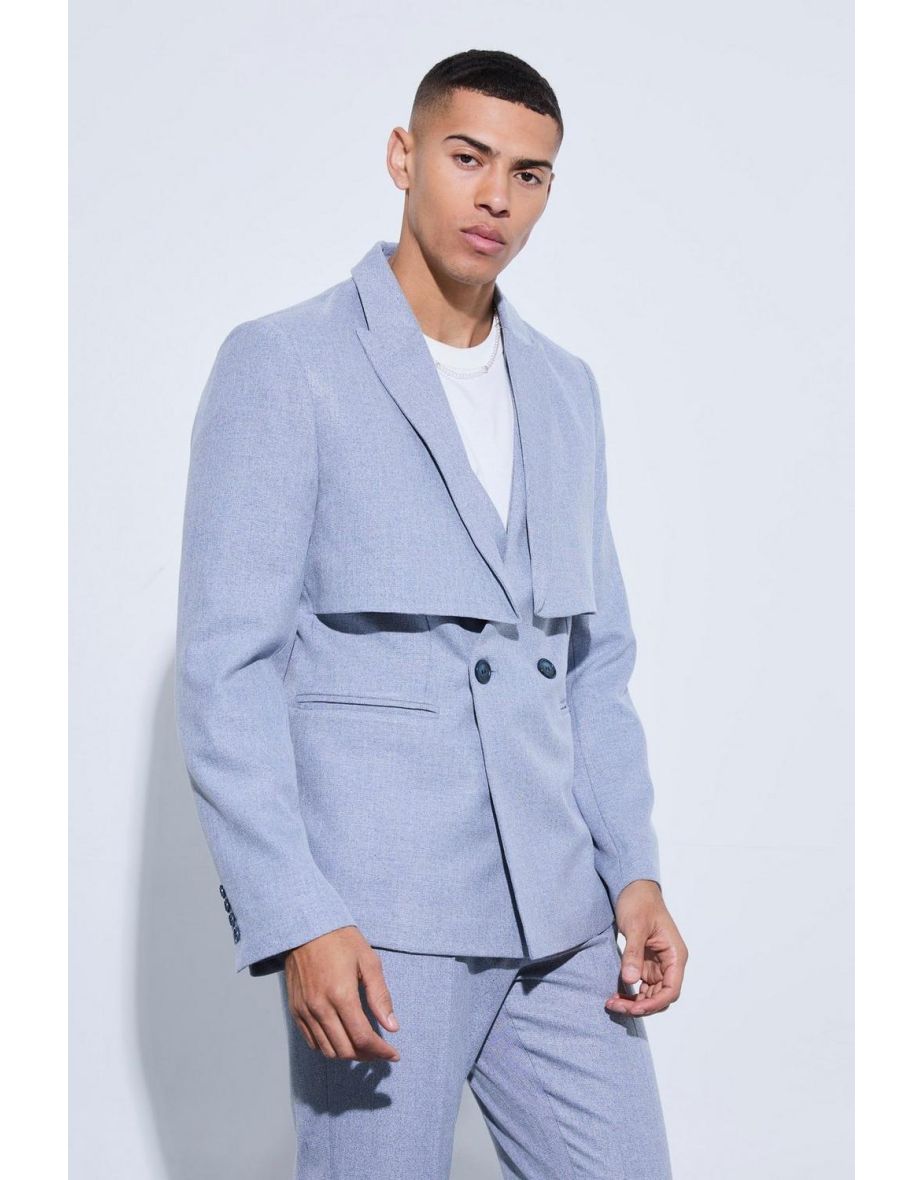 Overlay Detail Slim Fit Blazer - grey