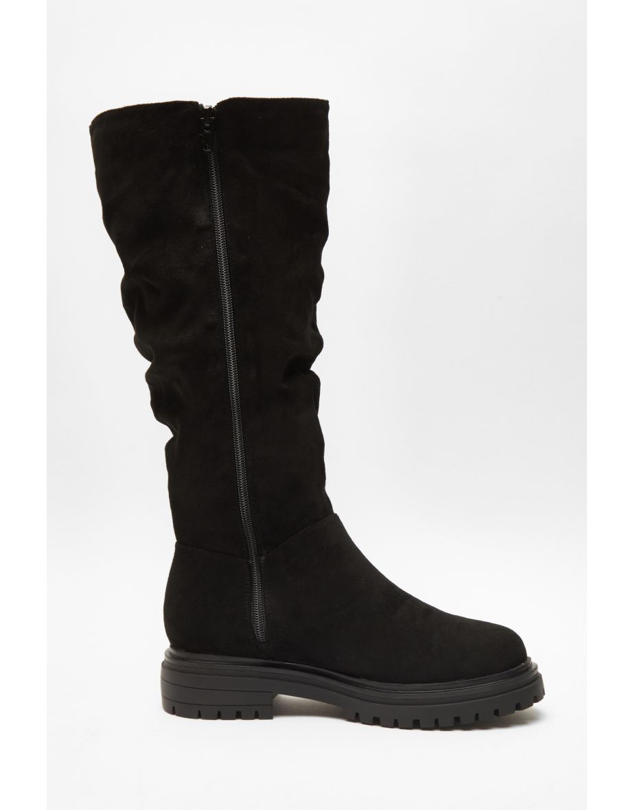 Wide Fit Black Knee High Suede Boots - 5