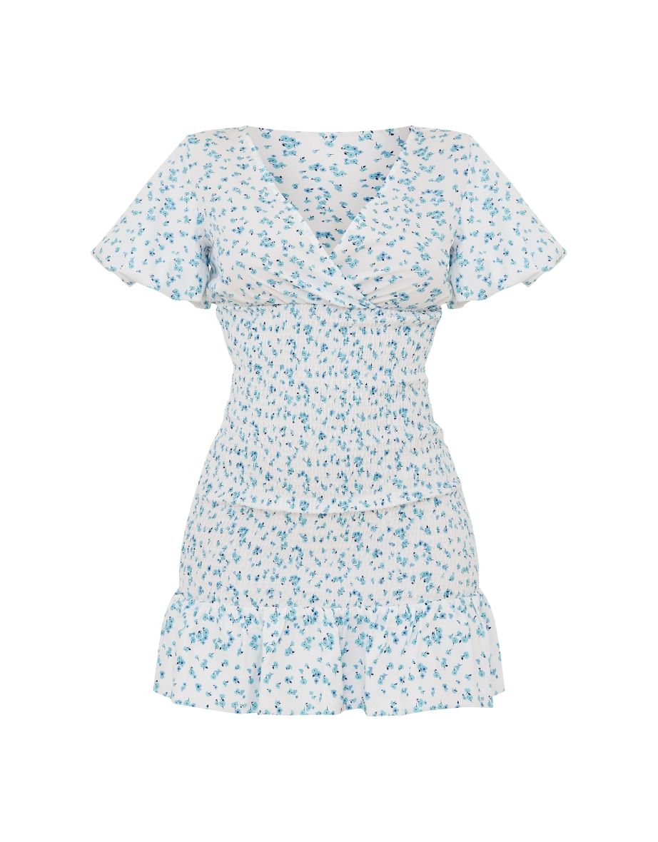 Blue Floral Bodycon Mini Dress - 4