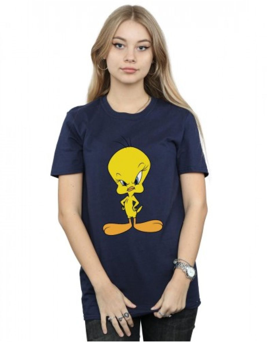 Looney Tunes Womens/Ladies Angry Tweety Cotton Boyfriend T-Shirt - Navy Blue - 3