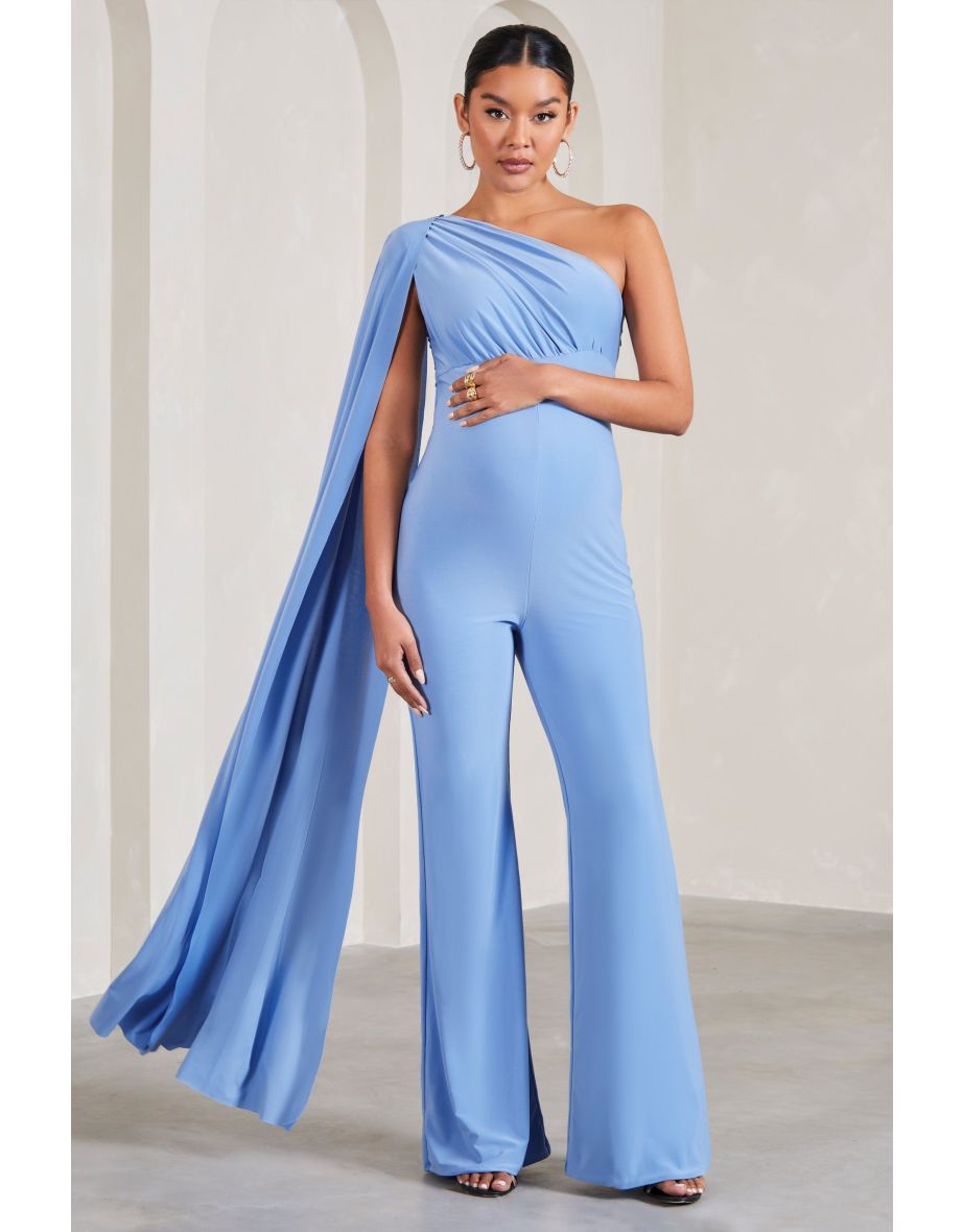 Sing To Sleep | Powder Blue Maternity One Shoulder Cape Jumpsuit - 5
