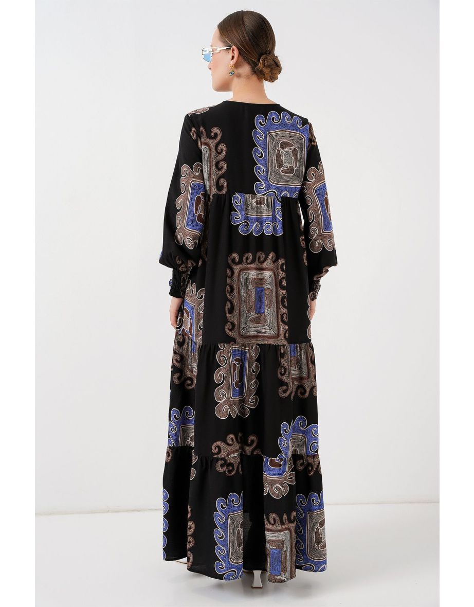 Patterned Long Dress - M. Brown - 5