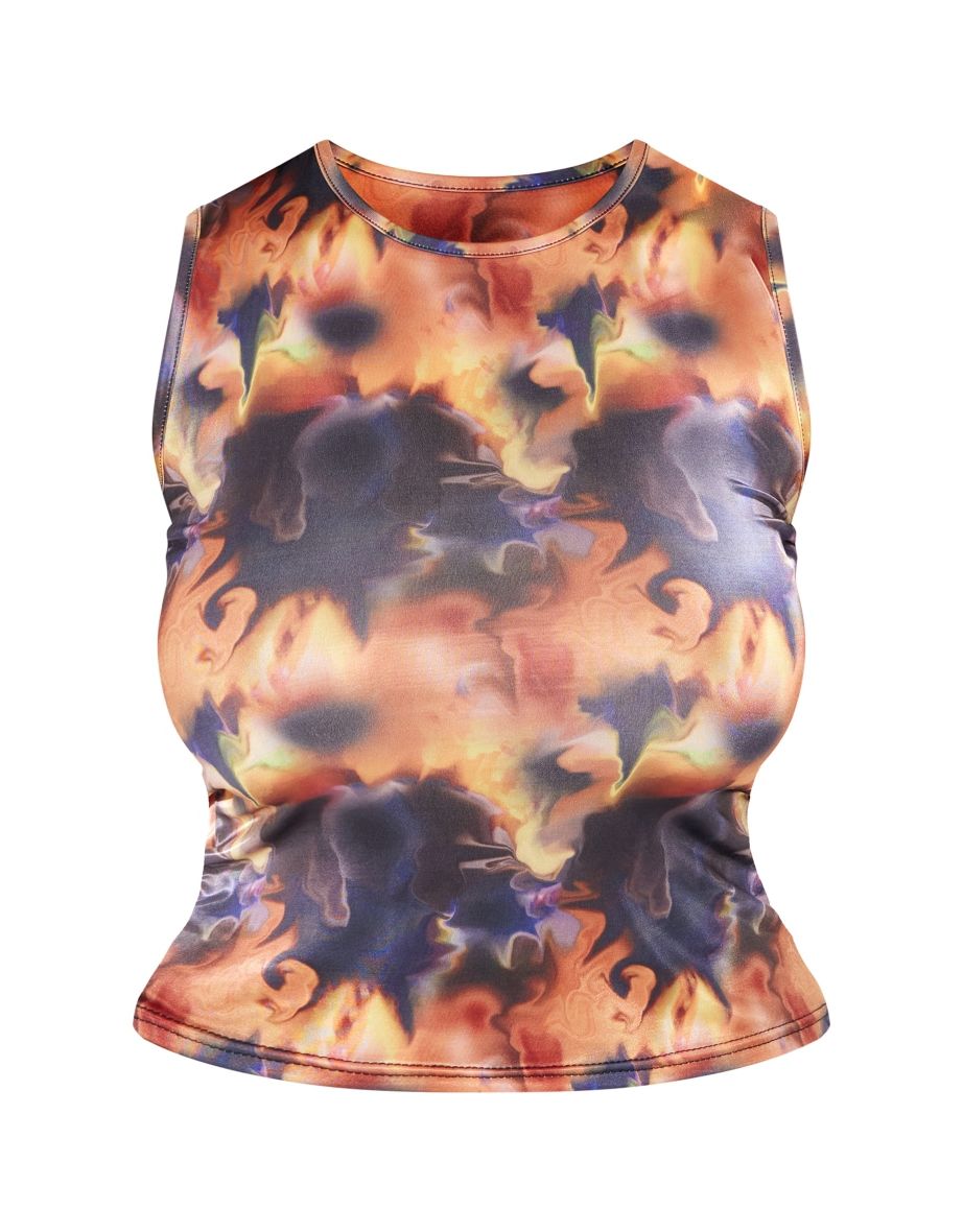Shape Brown Slinky Abstract Print Longline Sleeveless Top - 4