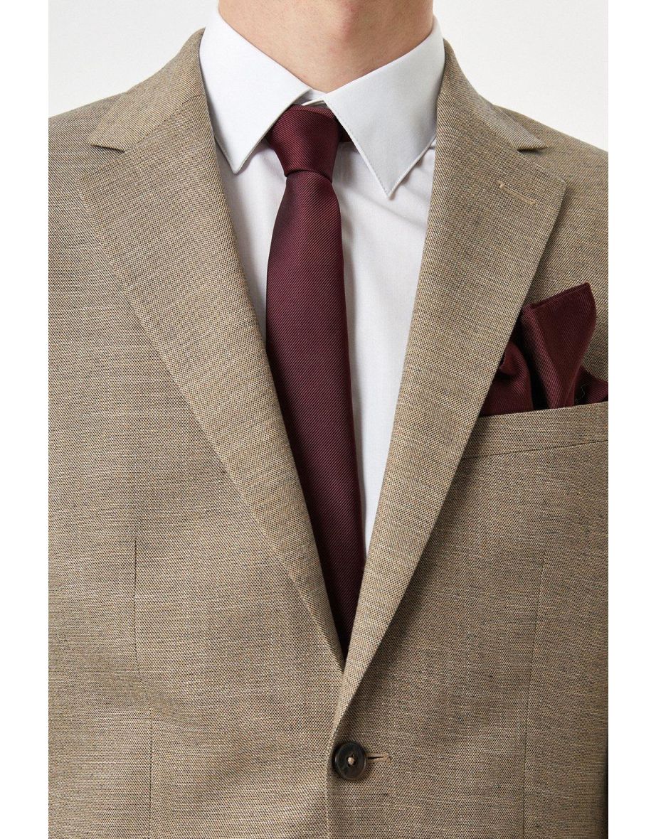 Burgundy Plain Tie And Pocket Square Set