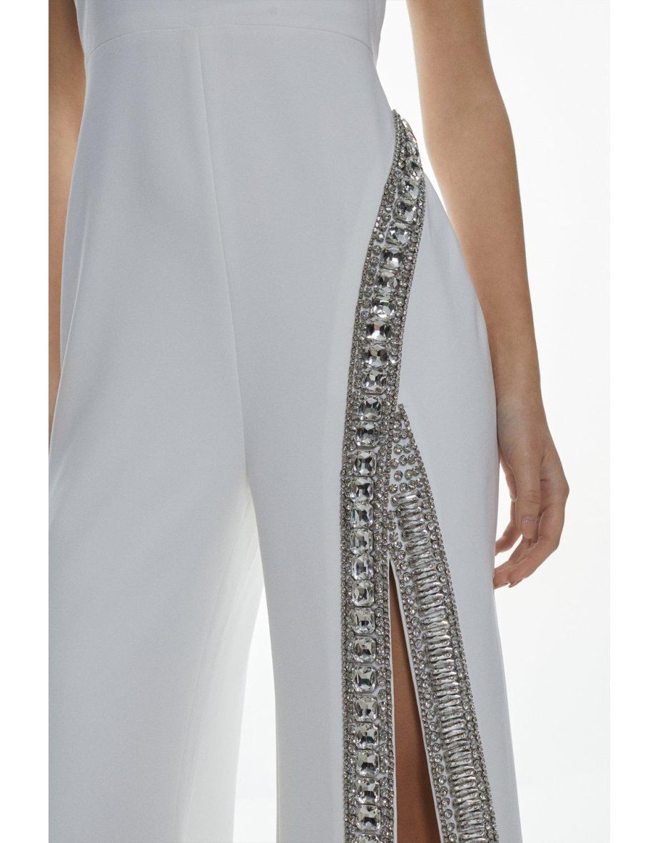 Tall Crystal Embellished Woven Thigh Split Jumpsuit - 2