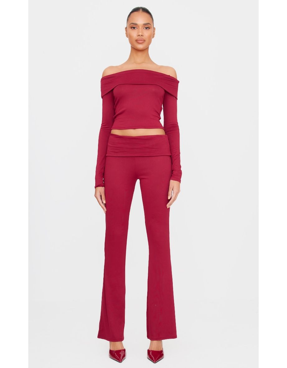 Burgundy Soft Touch Fold Over Skinny Flares