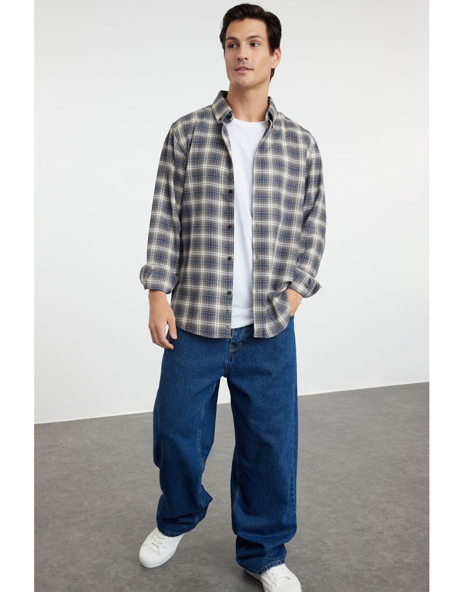 Indigo Regular Fit Plaid Patterned Lumberjack Flannel Shirt