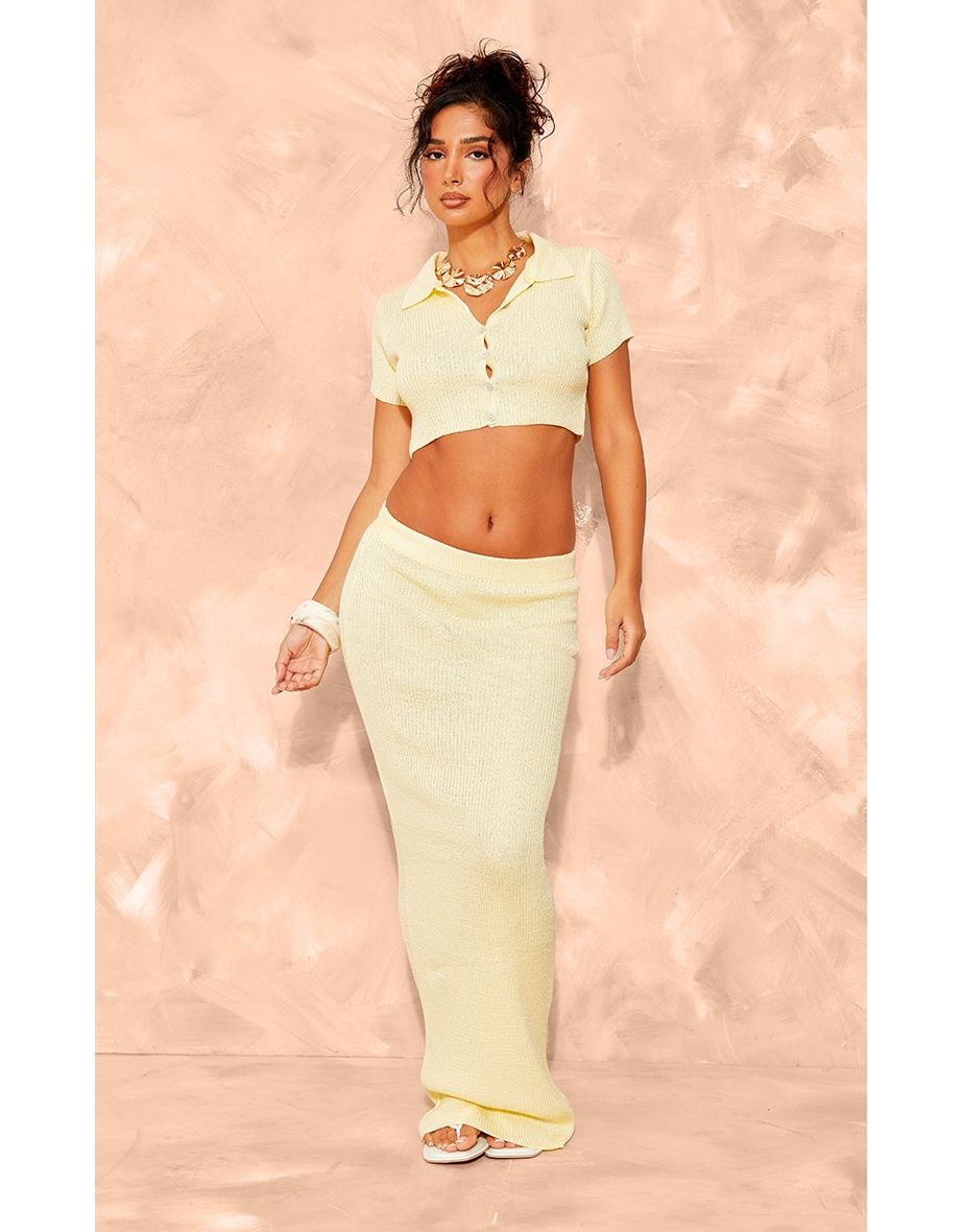 Shop Petite Lemon Filigree Knit Maxi Skirt Online in Bahrain VogaCloset