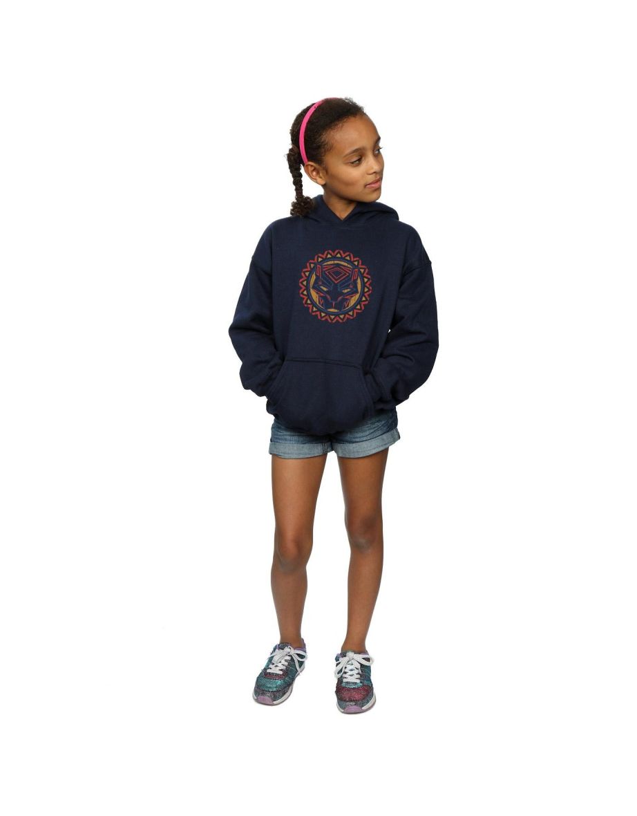 Marvel Girls Black Panther Tribal Panther Icon Hoodie - Navy Blue