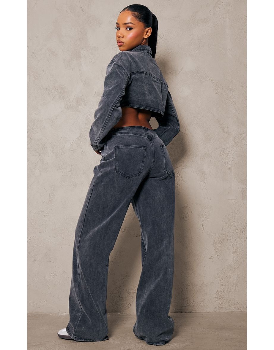 Shop Washed Grey Cut Out Frayed Detail Denim Jumpsuit Online