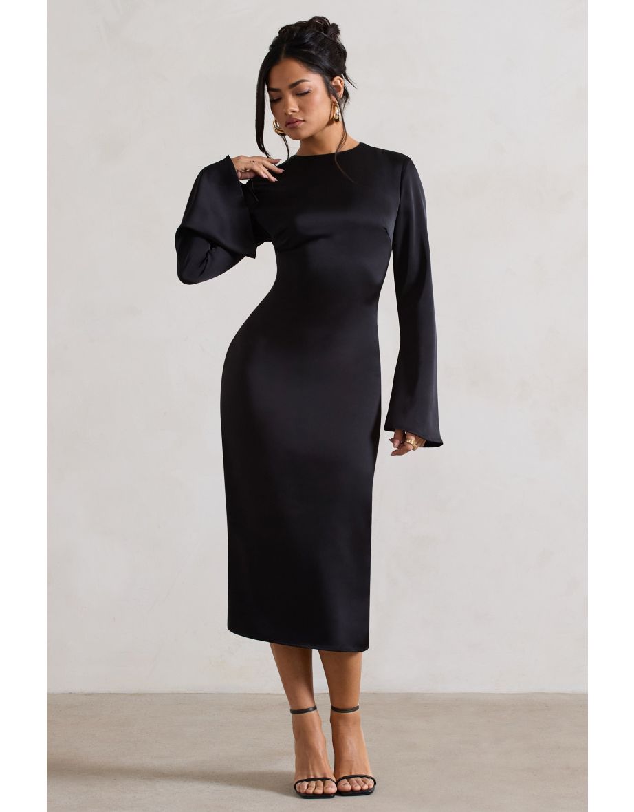 Zaina | Black Long Sleeve Dress with High Neckline