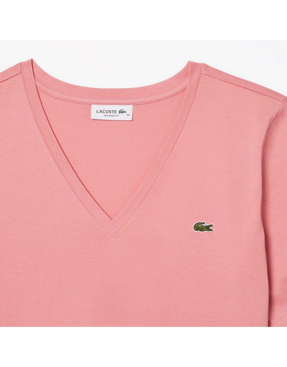 Women's Lacoste Relaxed-Fit Soft Cotton V-Neck T-Shirt in Pink - 1