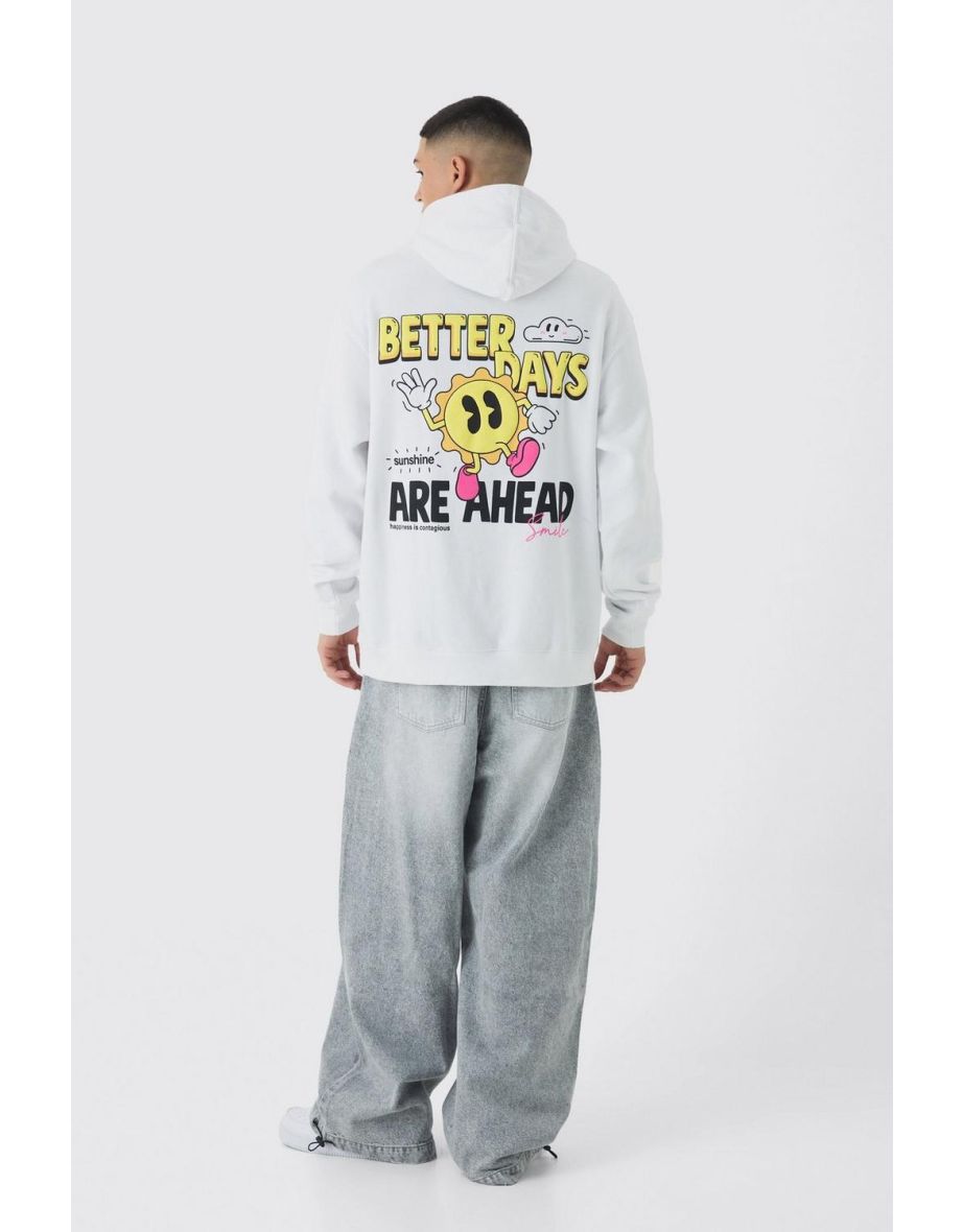 Oversized Better Days Ahead Cartoon Graphic Hoodie - white - 2