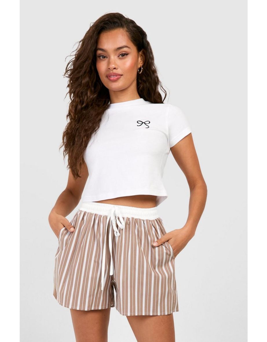 Pinstripe Contrast Waistband Shorts - stone
