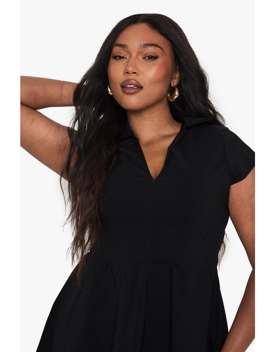 Plus Collared Tailored Mini Skater Dress - black - 3