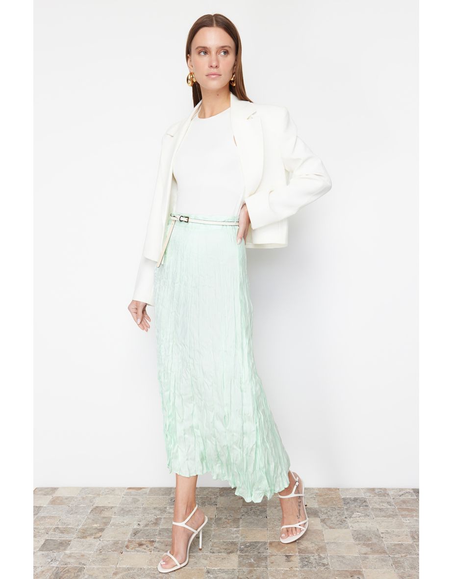 Mint Pleated Satin Woven Skirt
