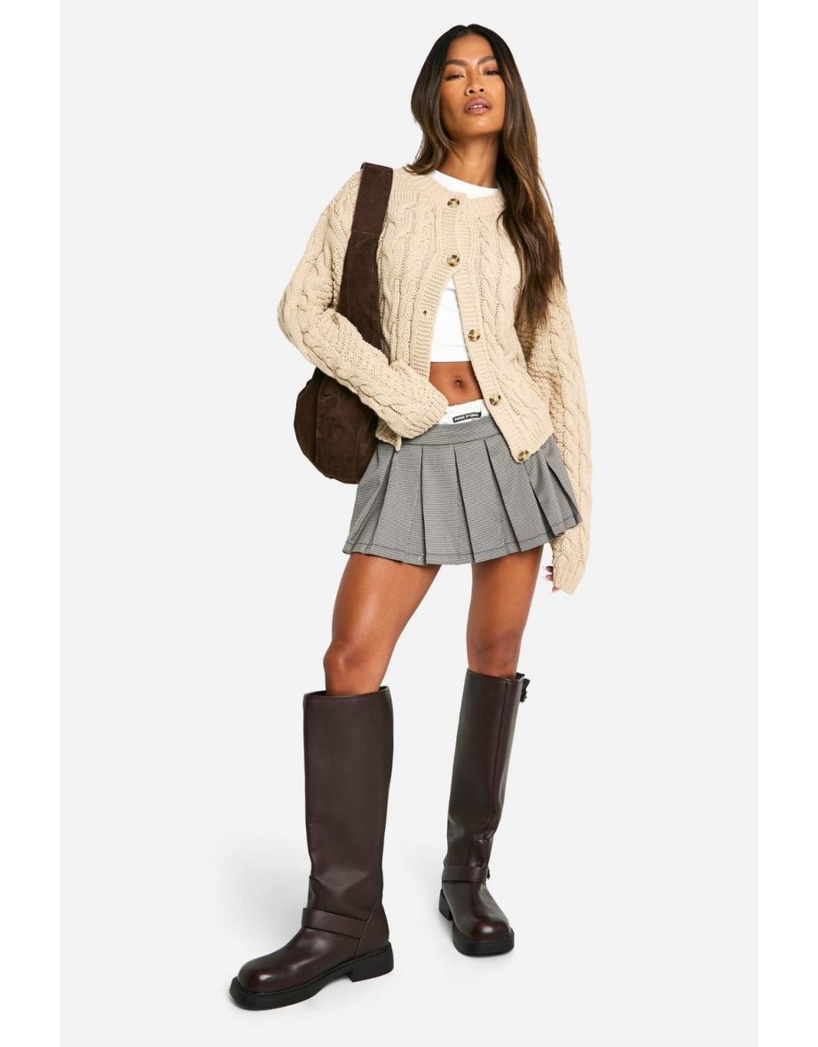 Cable Chunky Knit Button Oversized Cardigan - mocha