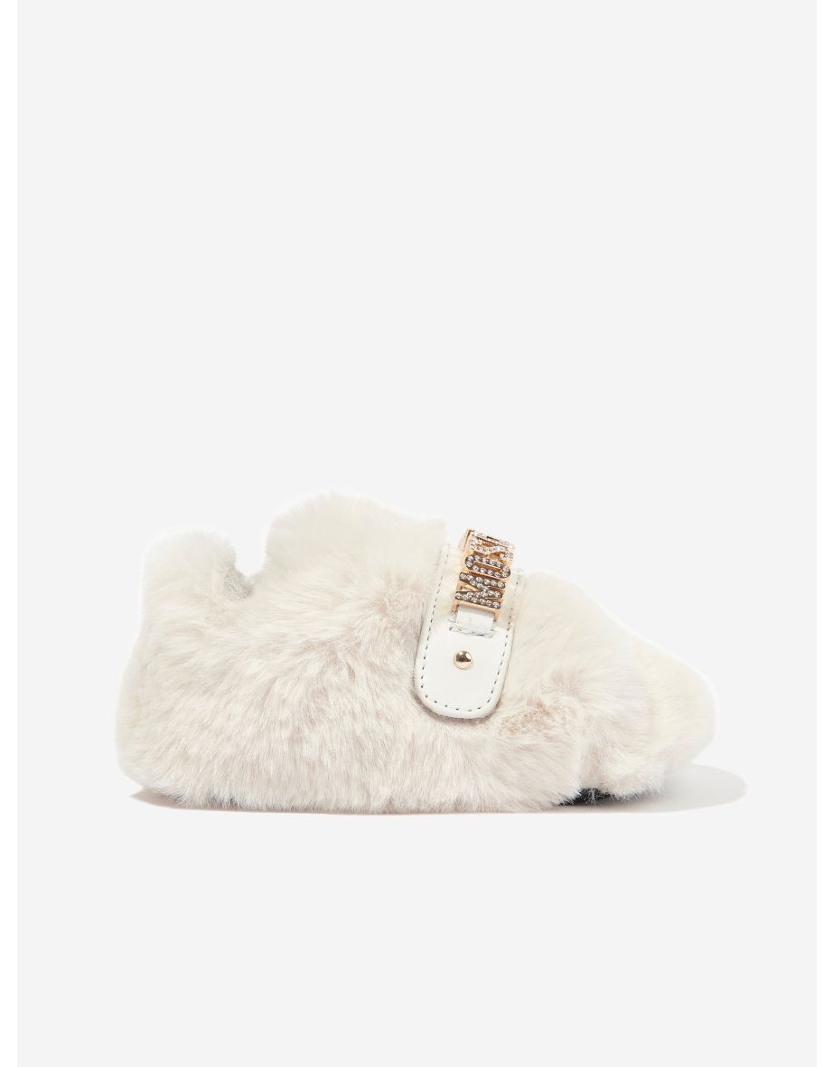 Shop Baby Girls Furry Slippers in Ivory Online in Bahrain VogaCloset