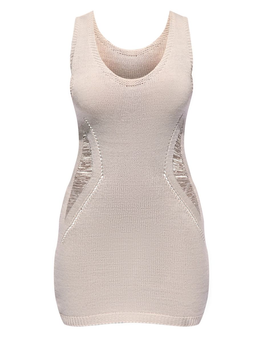 Petite Cream Distressed Ladder Knit Mini Dress - 4