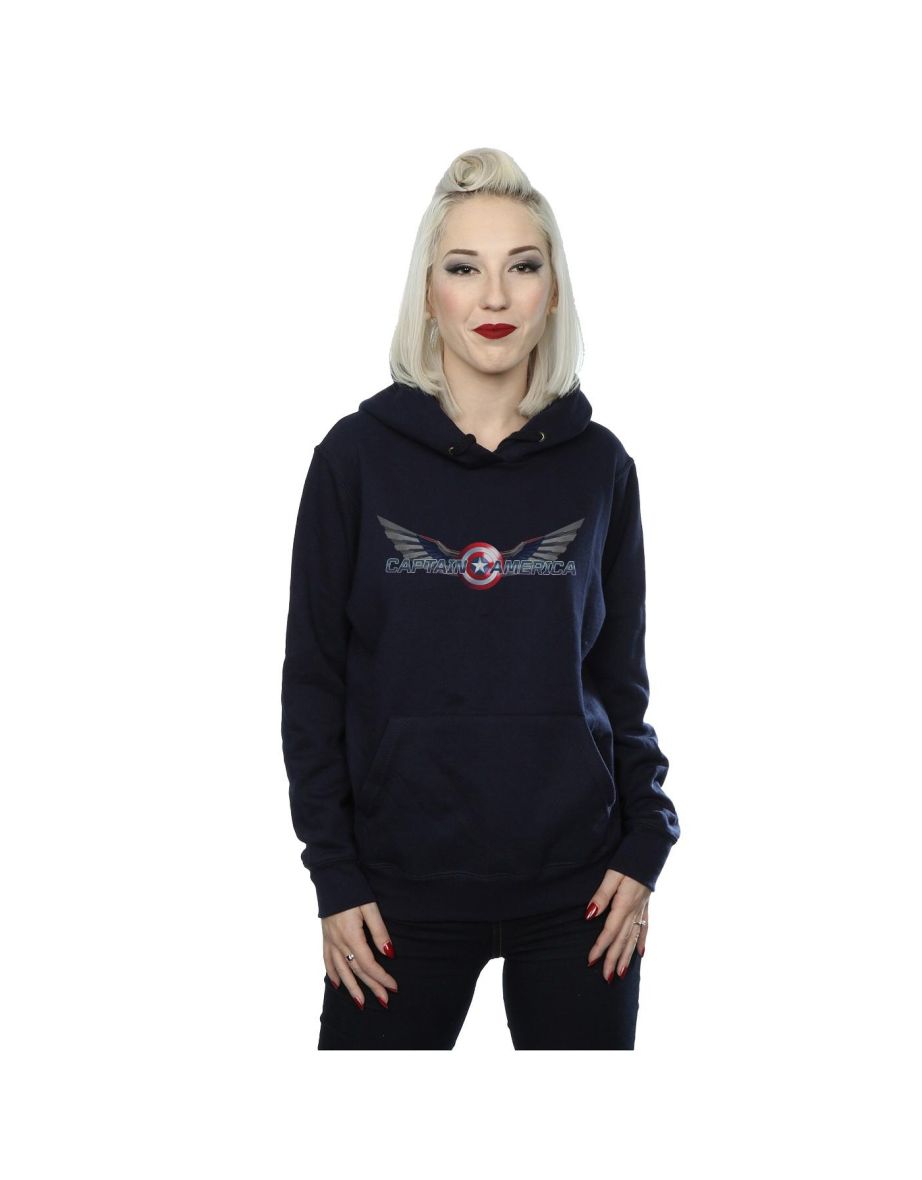 Marvel Womens/Ladies Falcon And The Winter Soldier Captain America Logo Hoodie - Navy Blue
