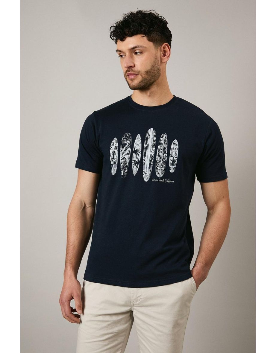 Navy Venice Beach Surf Print T-shirt