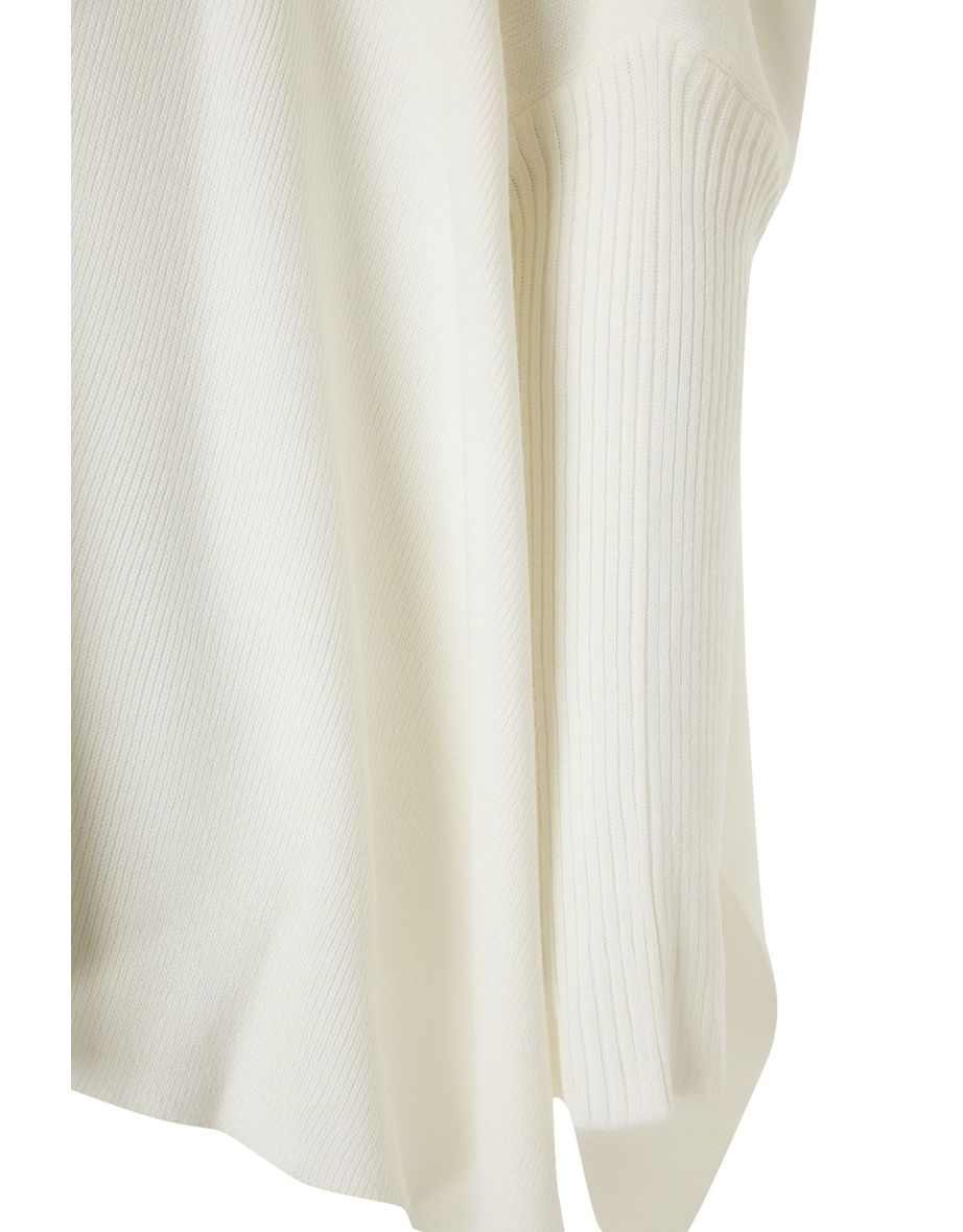 Ecru Stand Collar Slit Detail Relax Fit Knitwear Sweater - 7