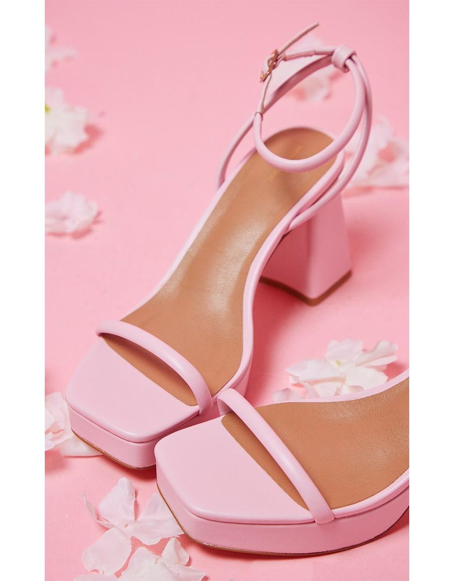Pink Pu Square Toe Tube Barely There Platform Heels - 3