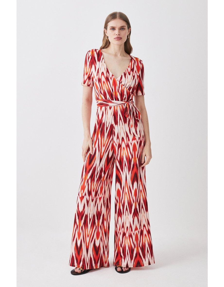 Plus Size Printed Wide Leg Waist Tie Jersey Pants | Karen Millen