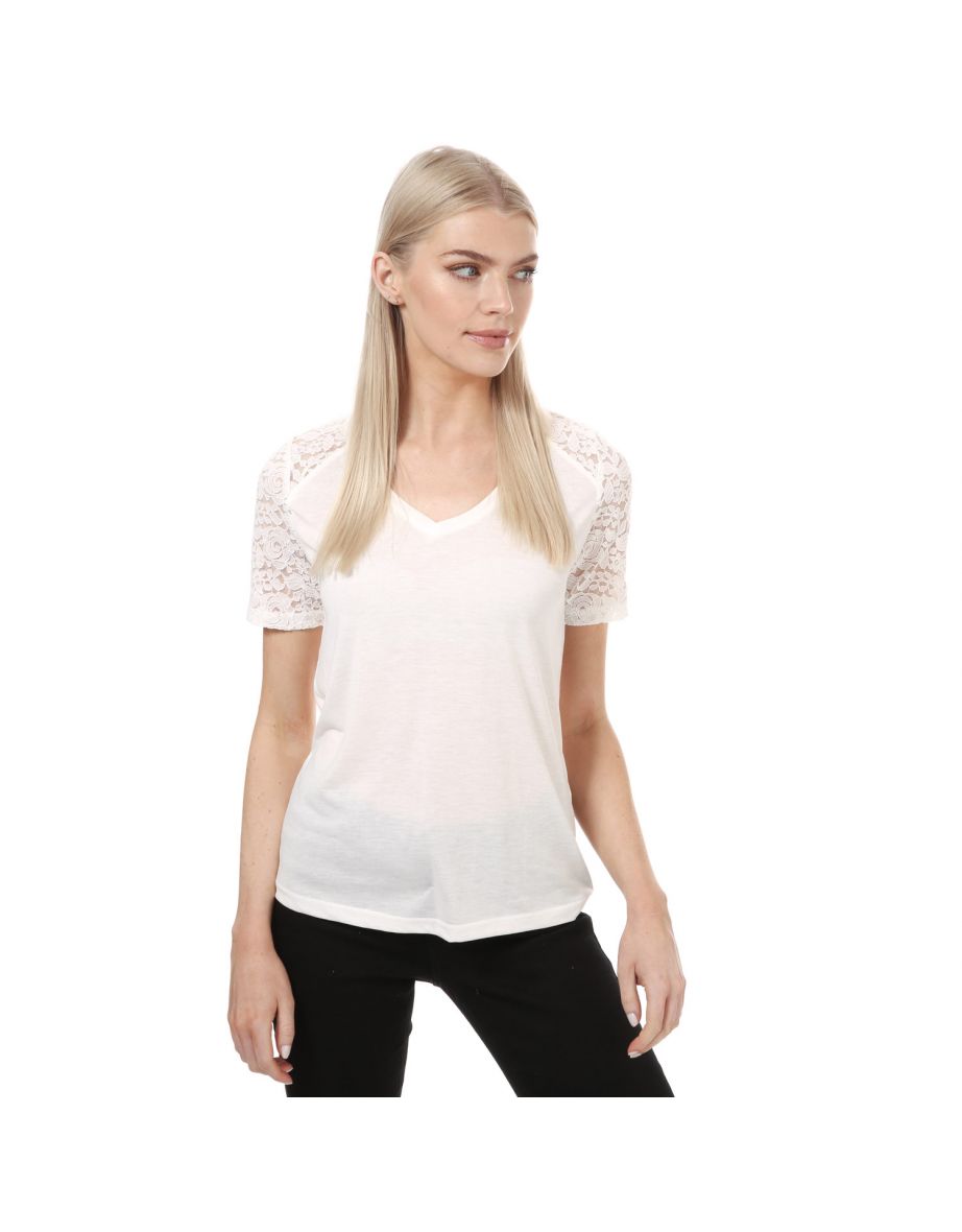 Women's Jacqueline de Yong Stinne Short Sleeve Lace Top in White