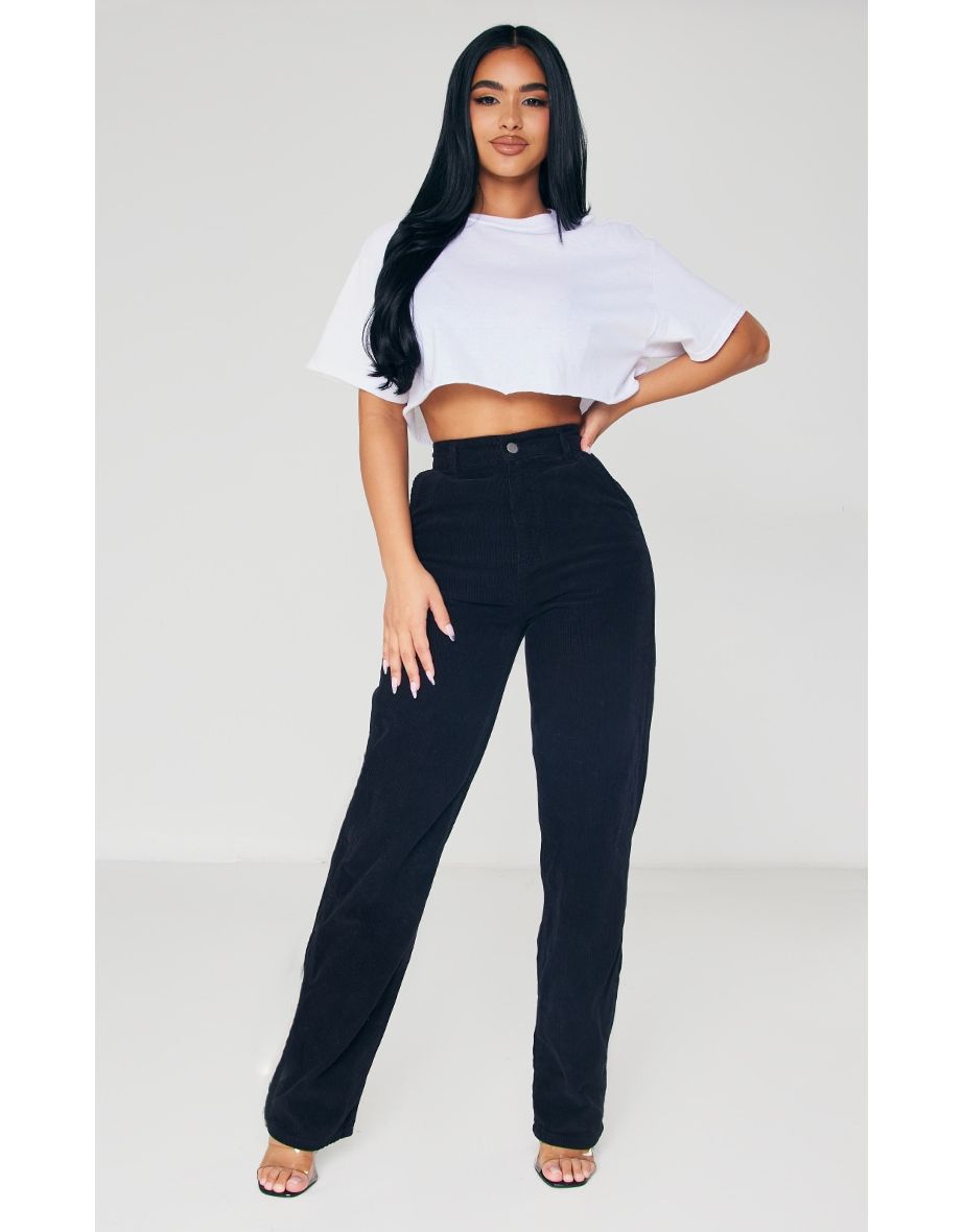 Petite Black Cord Straight Leg Jeans
