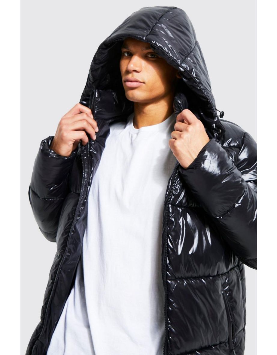 Tall High Shine Puffer Jacket in Black - 2