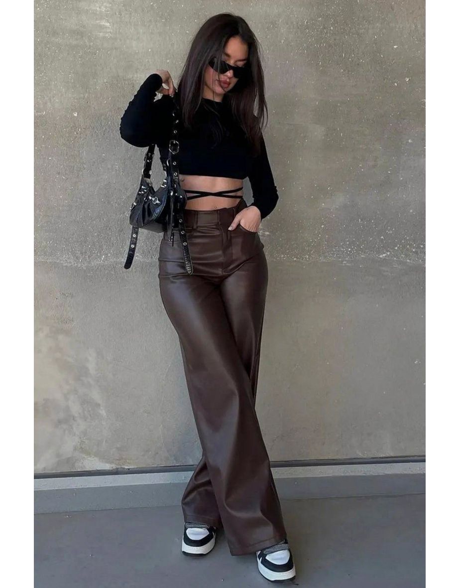 Mad Girls Brown Leather Trousers