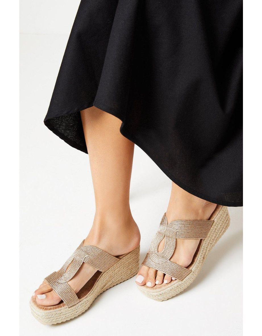 Rona Comfort Rope Detail Espadrille Medium Wedge Mules