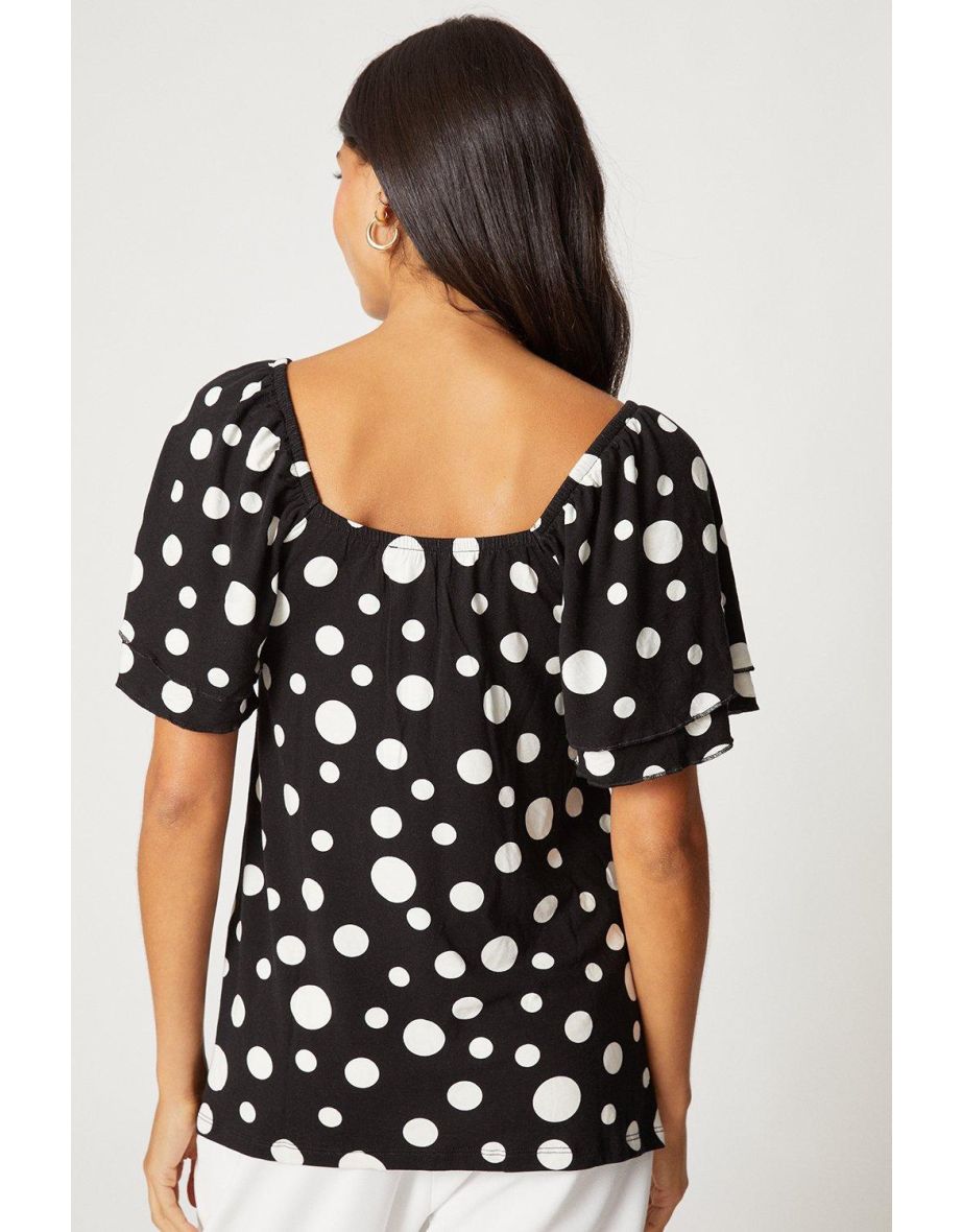Mono Spot Sweetheart Ruched Detail Jersey Top - 2